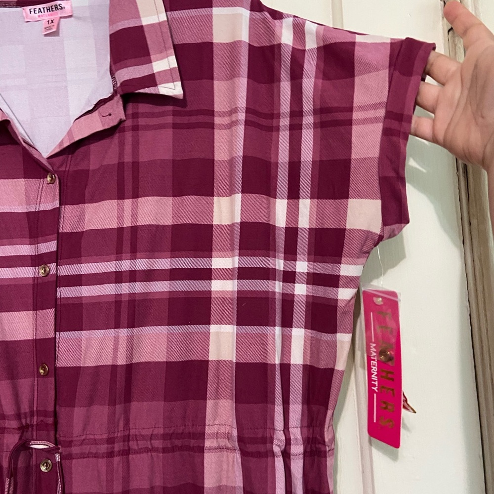 Feathers Maternity plaid short sleeves shirt dress  1X - Picture 7 of 10